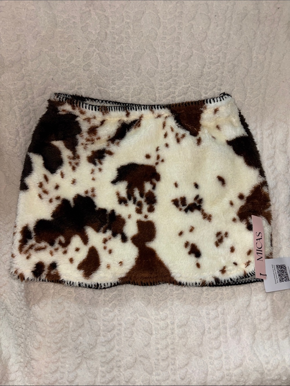 Micas Brown & Cream Faux Fur Cowprint Mini Skirt